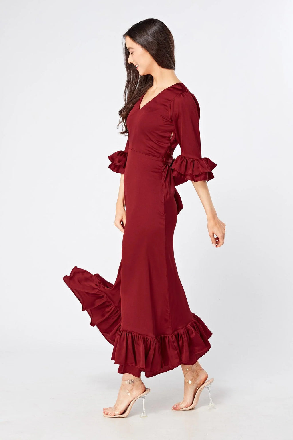 Francesca Satin Feel Red Midaxi Dress