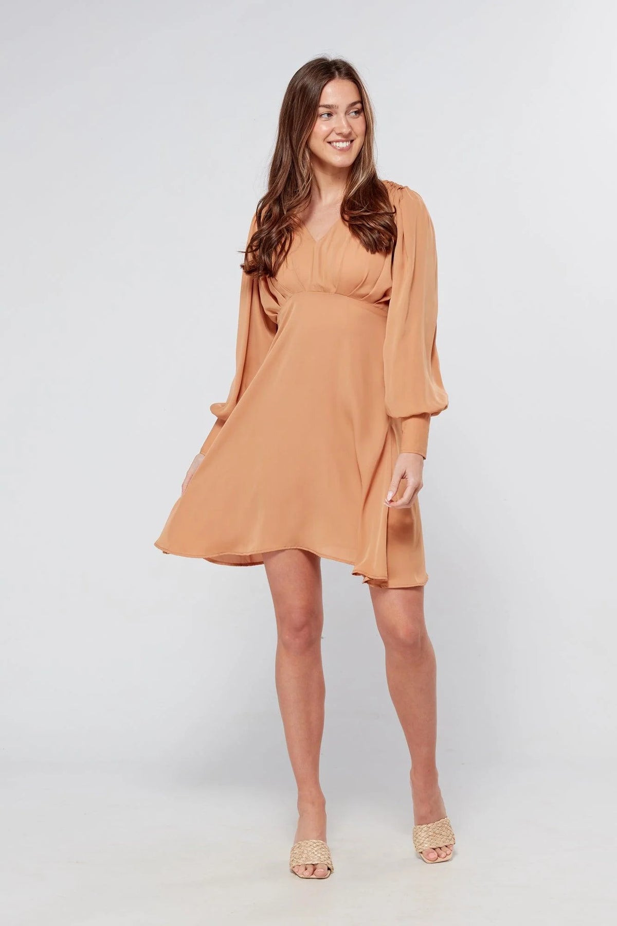 Pia Beige Georgette Mini Dress