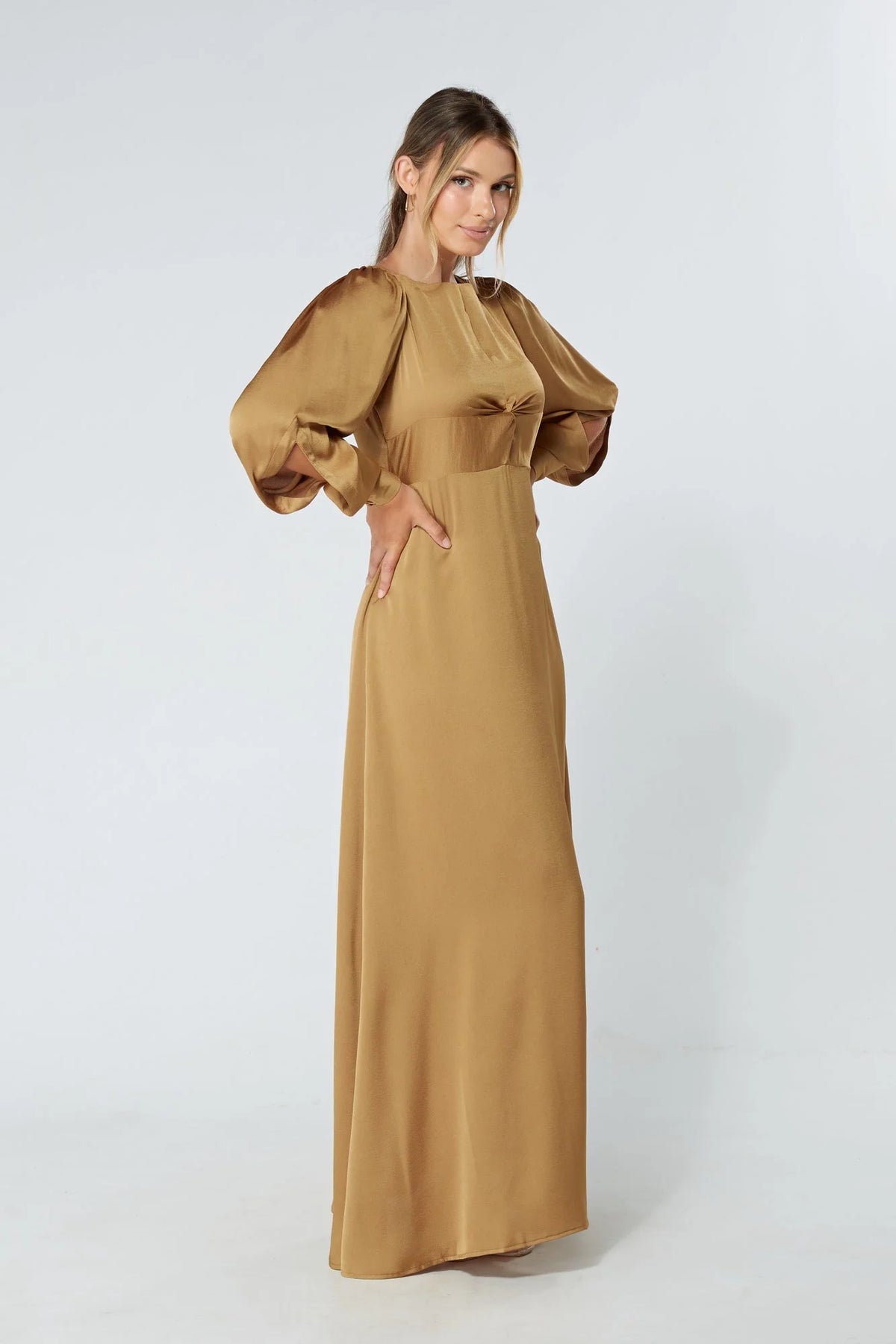Lila Gold Knotted Front Maxi Dress