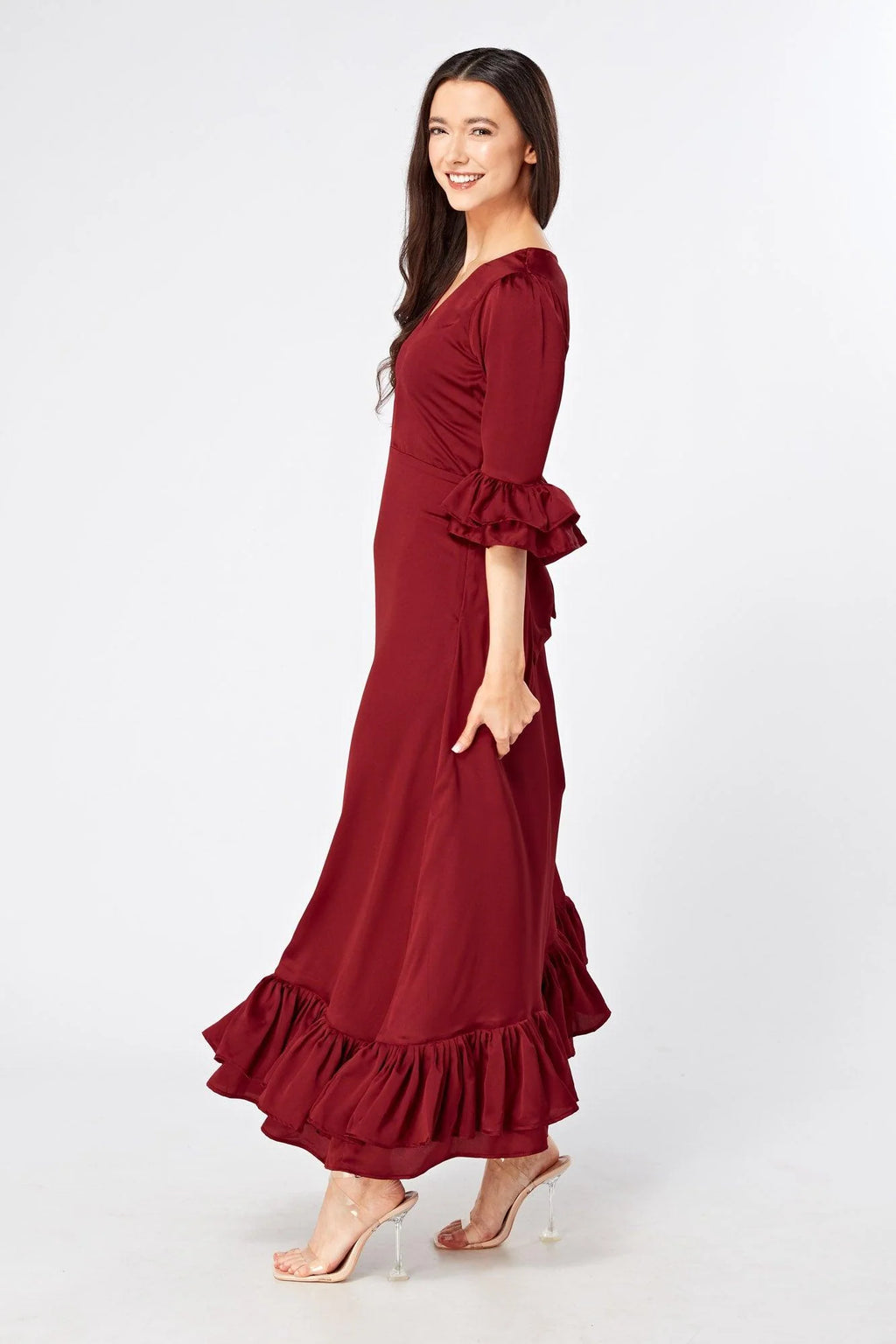 Francesca Satin Feel Red Midaxi Dress