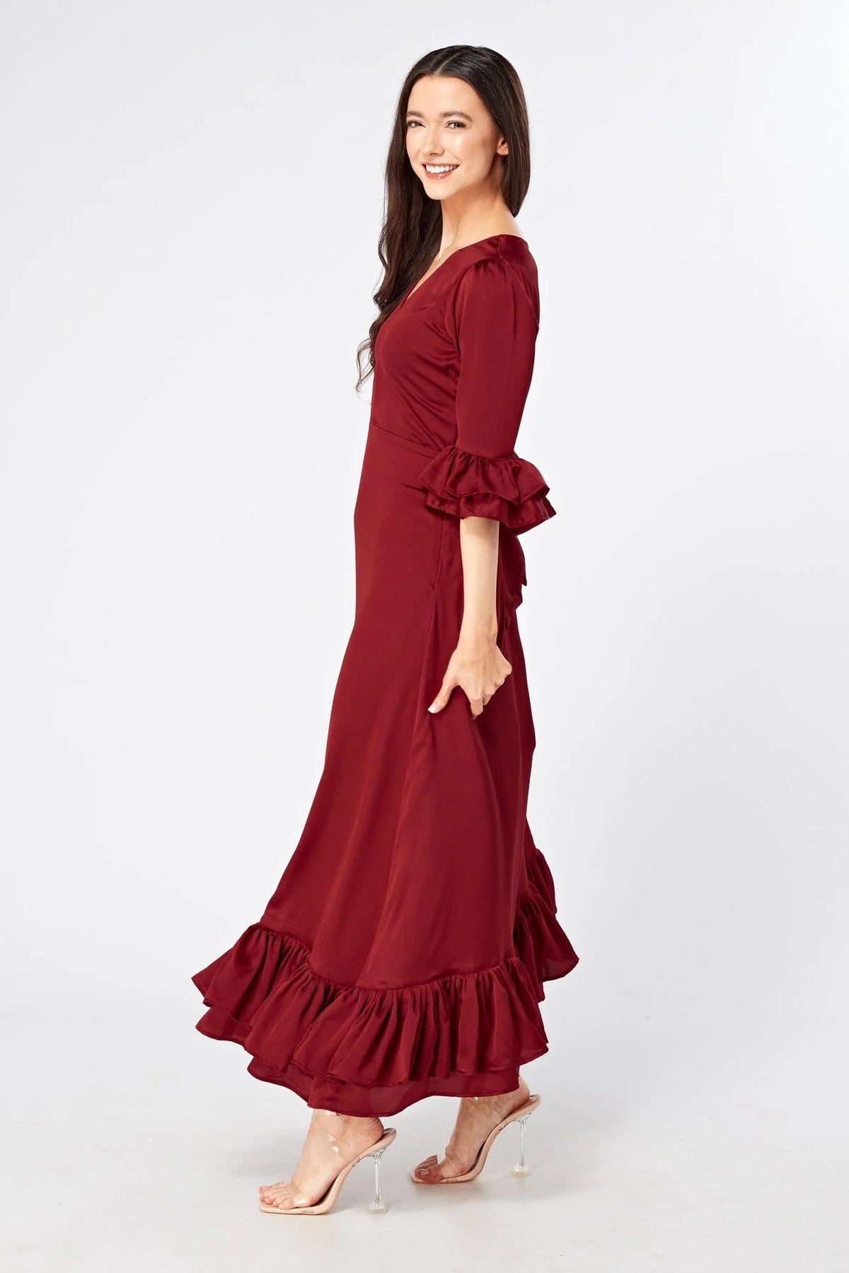 Francesca Satin Feel Red Midaxi Dress