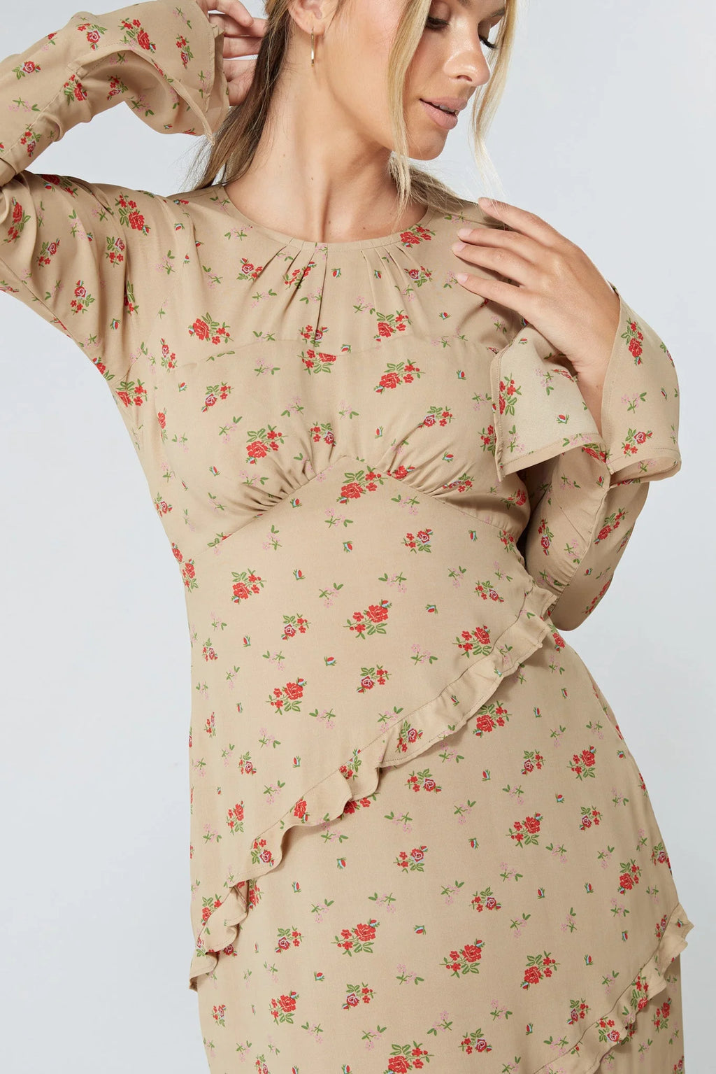 Fleur Beige Floral Maxi Dress