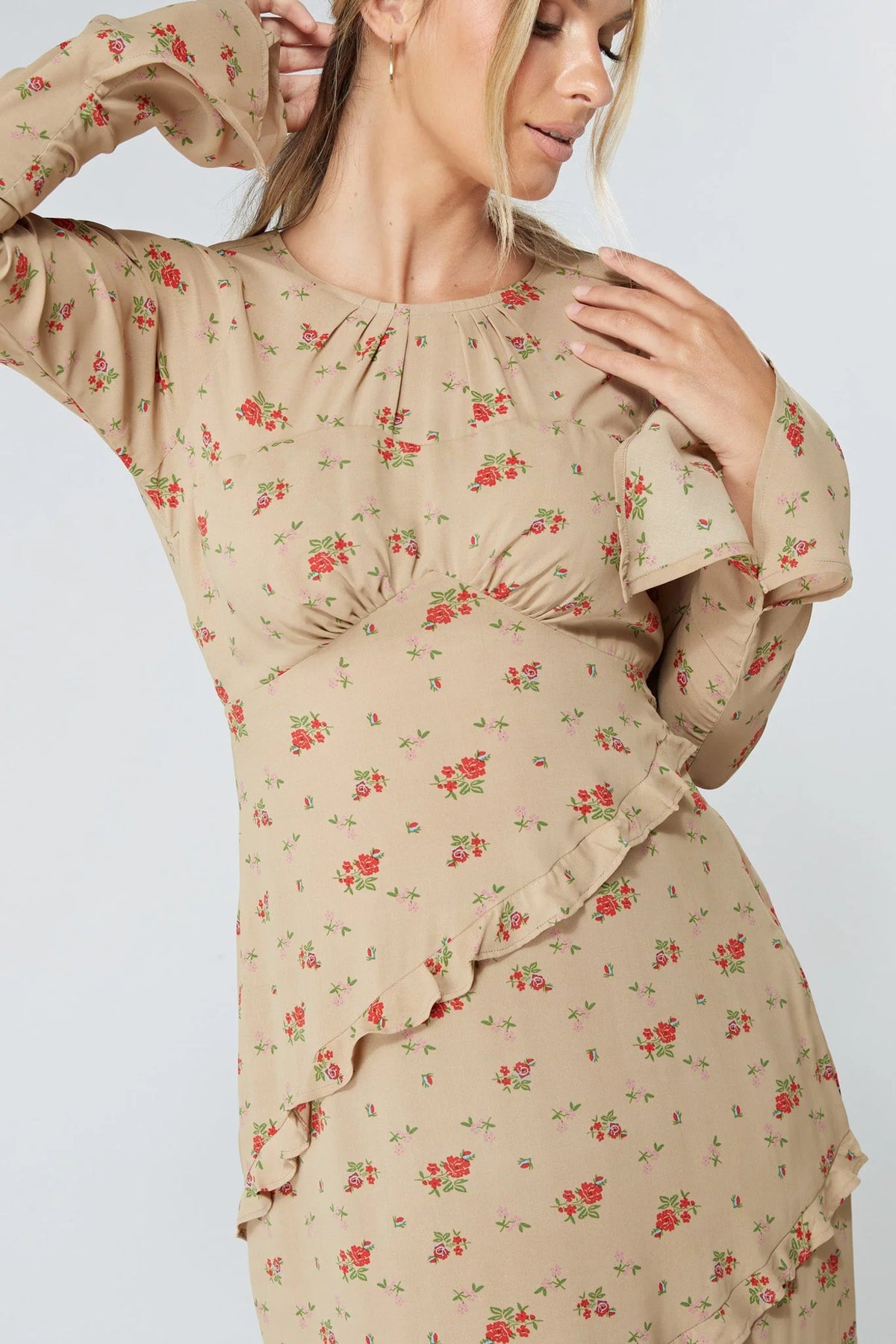 Fleur Beige Floral Maxi Dress