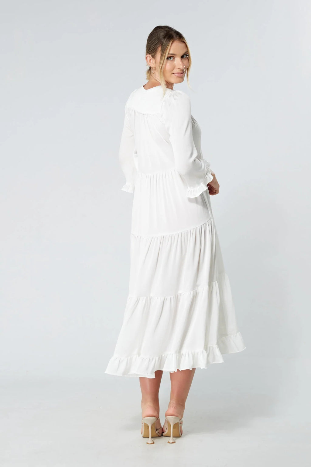 Gia White Tiered Maxi Dress