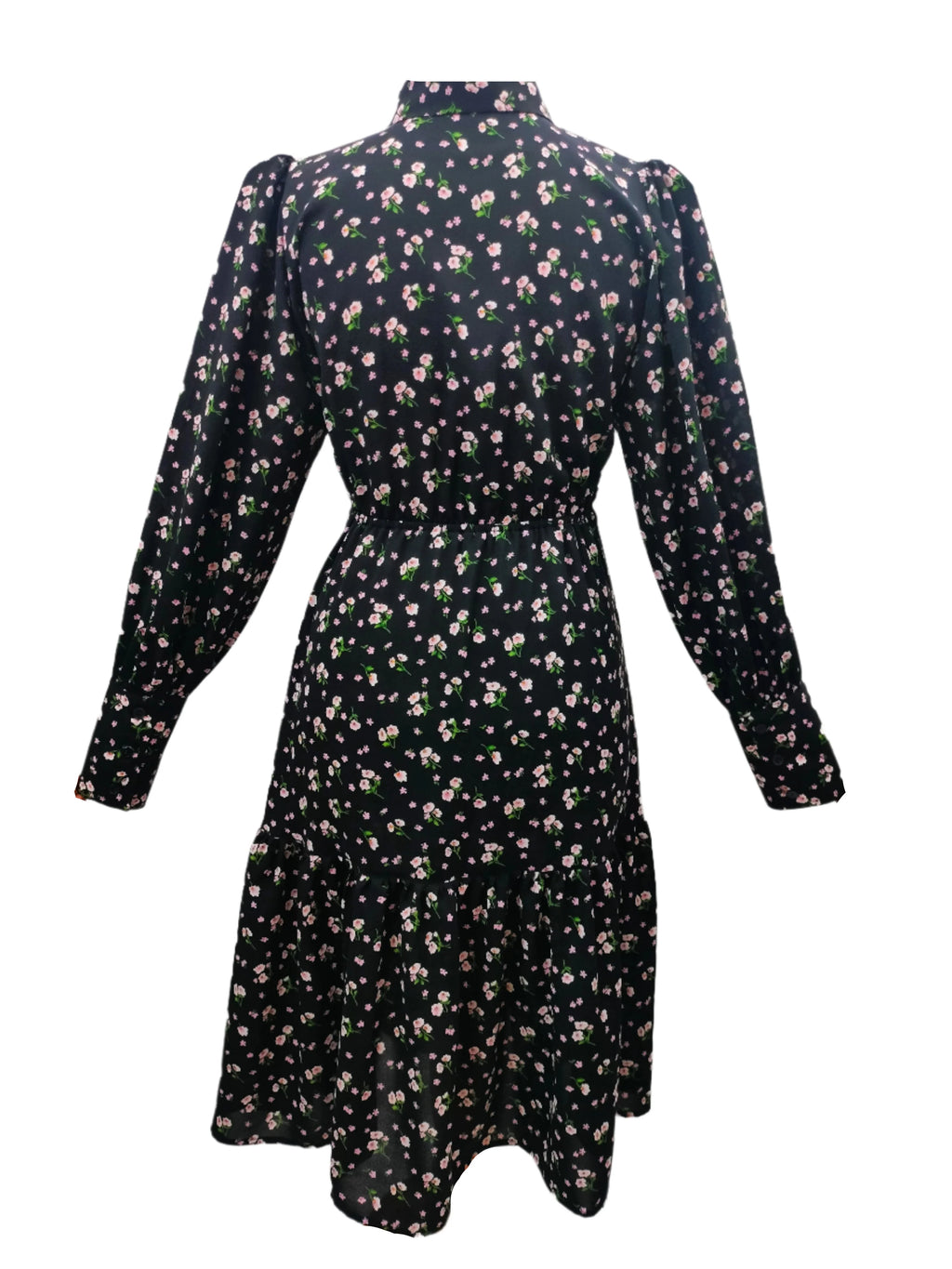 Eleanor Black Midi Dress With Belted Front