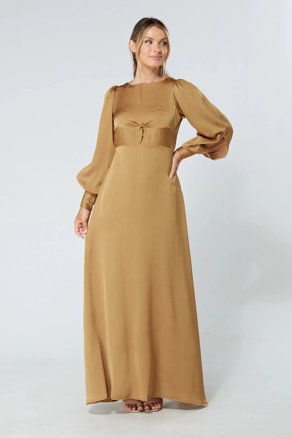 Lila Gold Knotted Front Maxi Dress