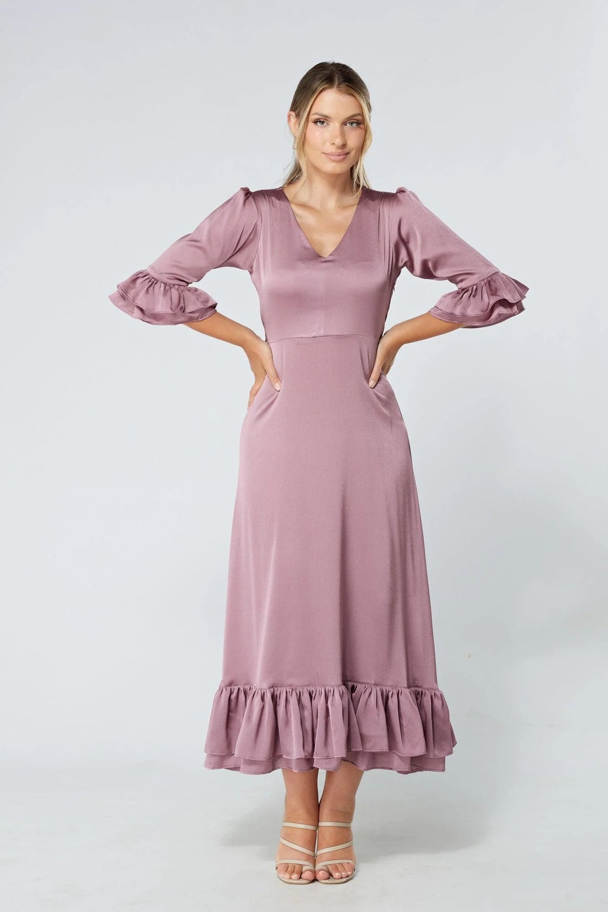 Francesca Satin Feel Lilac Midaxi Dress