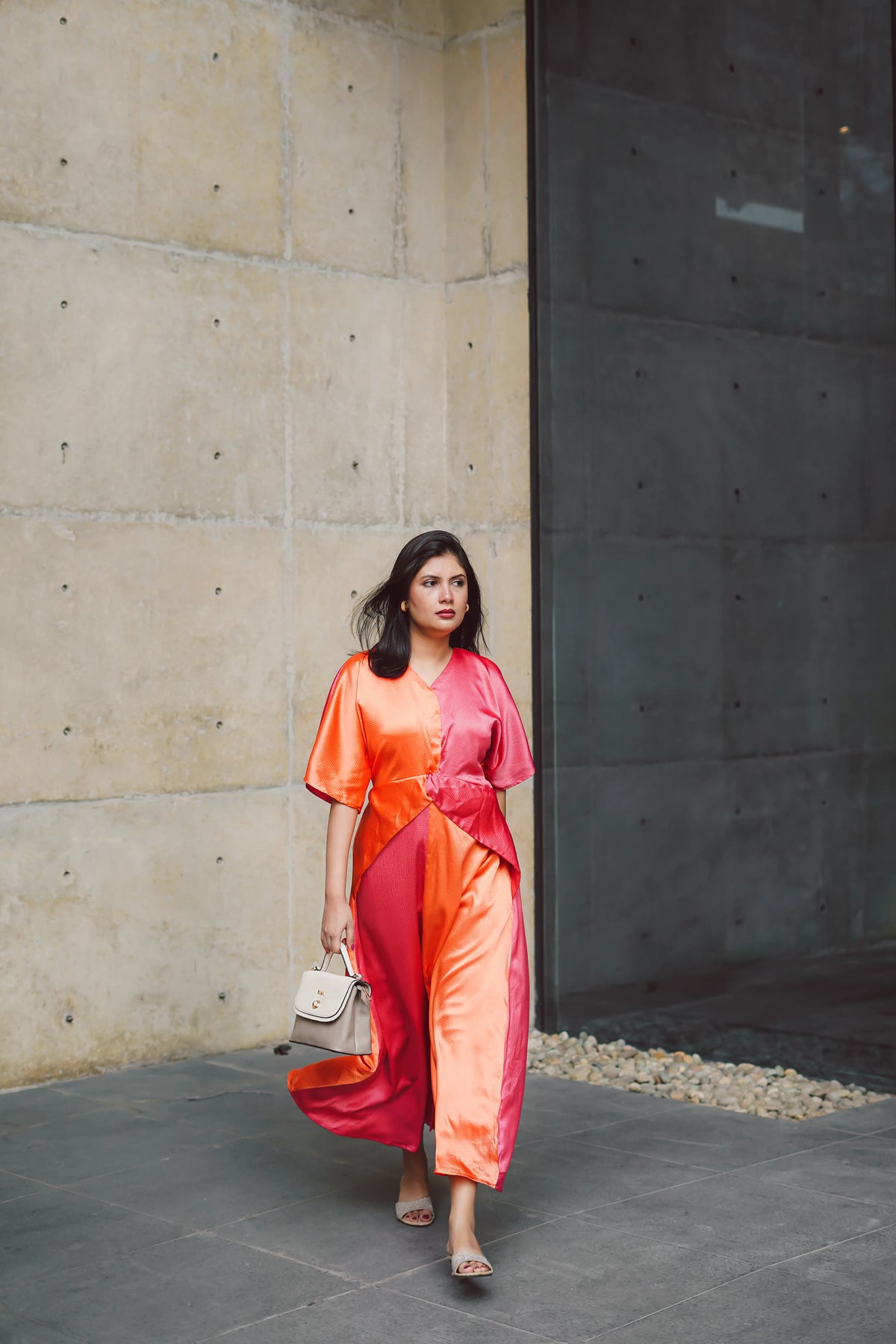 Aurora Pink Orange Midaxi Dress
