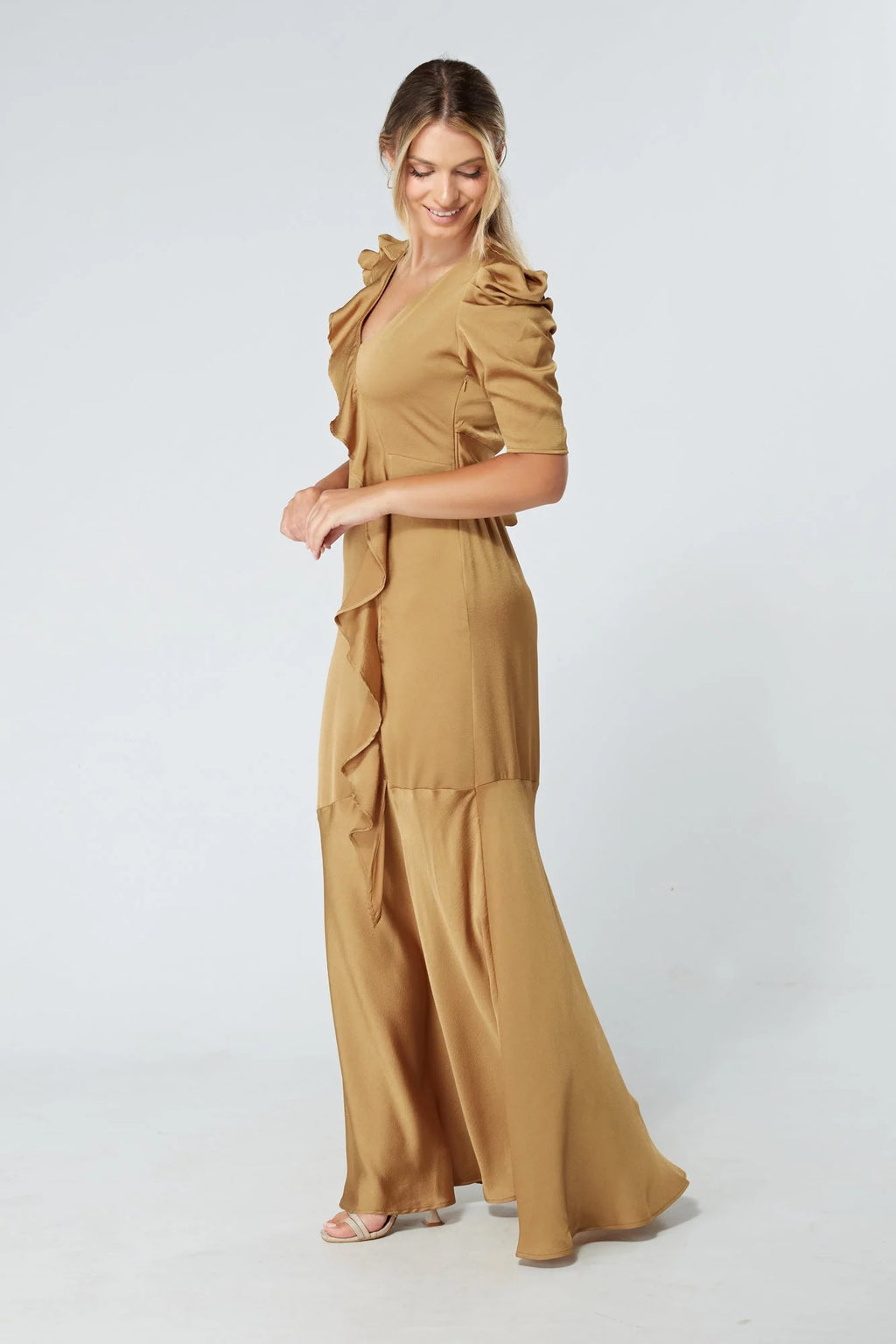 Daisy Dark Gold Crepe Maxi Dress