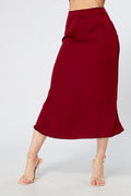 Elisa Deep Red Satin Midi Skirt