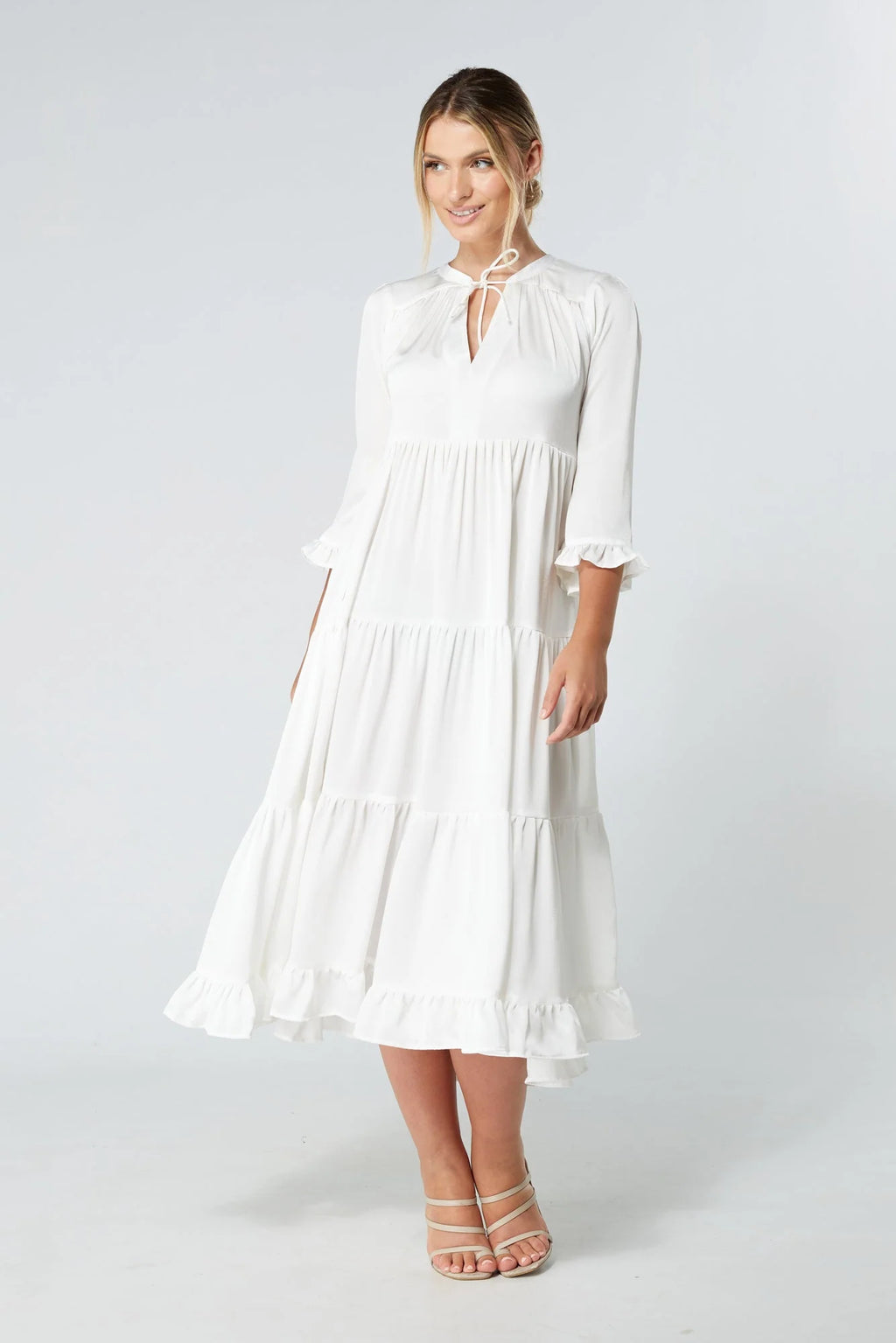Gia White Tiered Maxi Dress