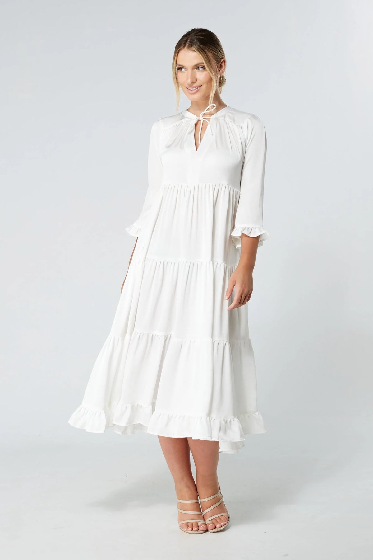 Gia White Tiered Maxi Dress