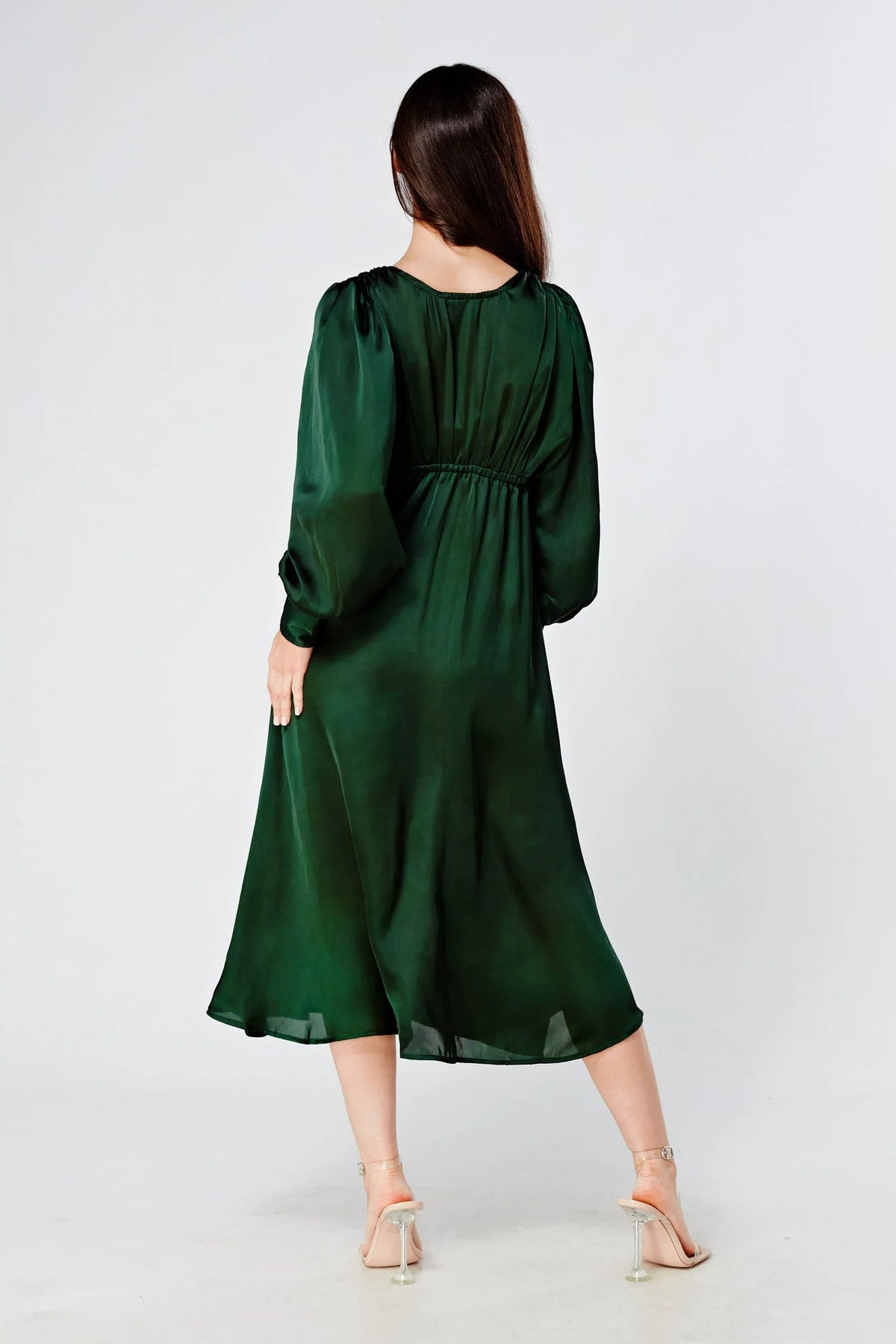 Zarina Emerald Green Satin Midi Dress