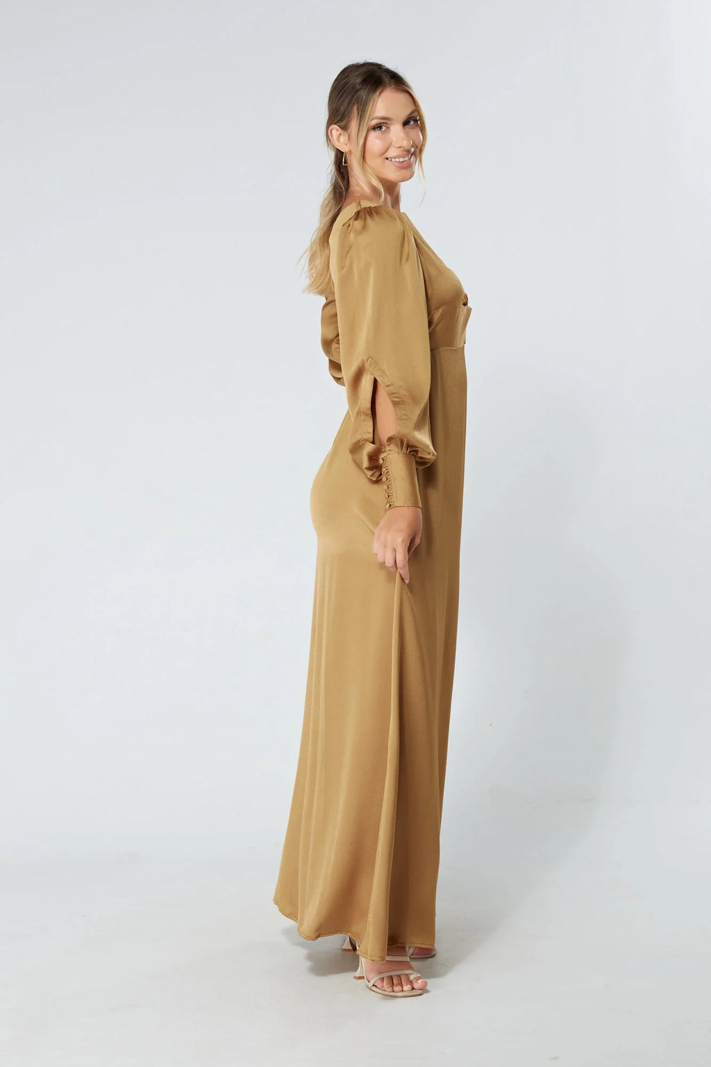Lila Gold Knotted Front Maxi Dress