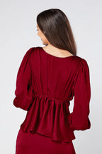 Elisa Deep Red Satin Buttoned Blouse