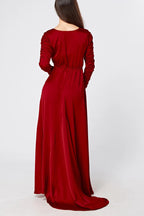 Ella Red Crepe Maxi Dress With Ruched Detail