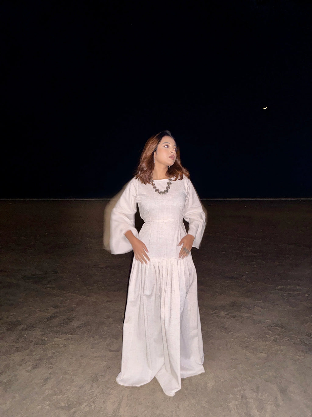 Edna Off White Maxi Dress With Black Belt