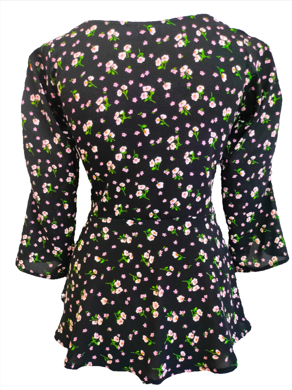 Bella black floral front knotted top