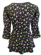 Bella black floral front knotted top