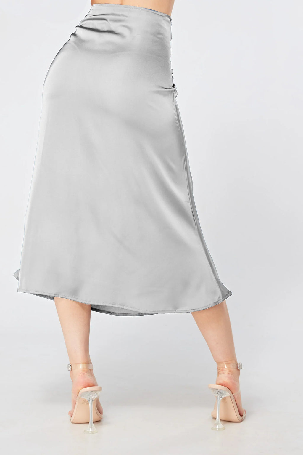 Elisa Silver Satin Midi Skirt