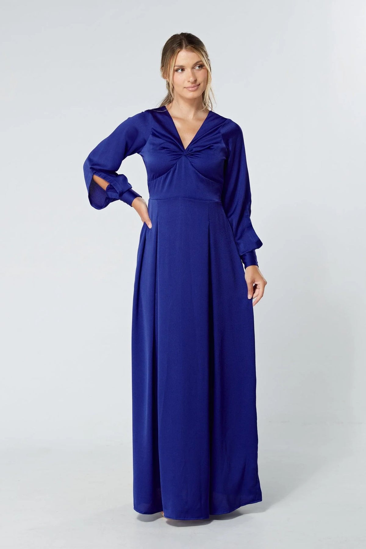 Delilah Cobalt Blue Satin Maxi Dress