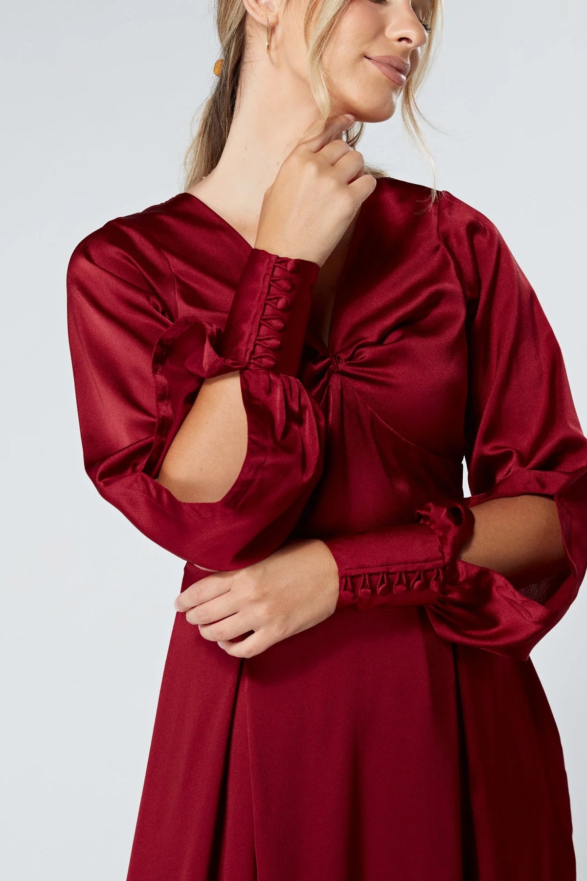 Delilah Deep Red Satin Maxi Dress