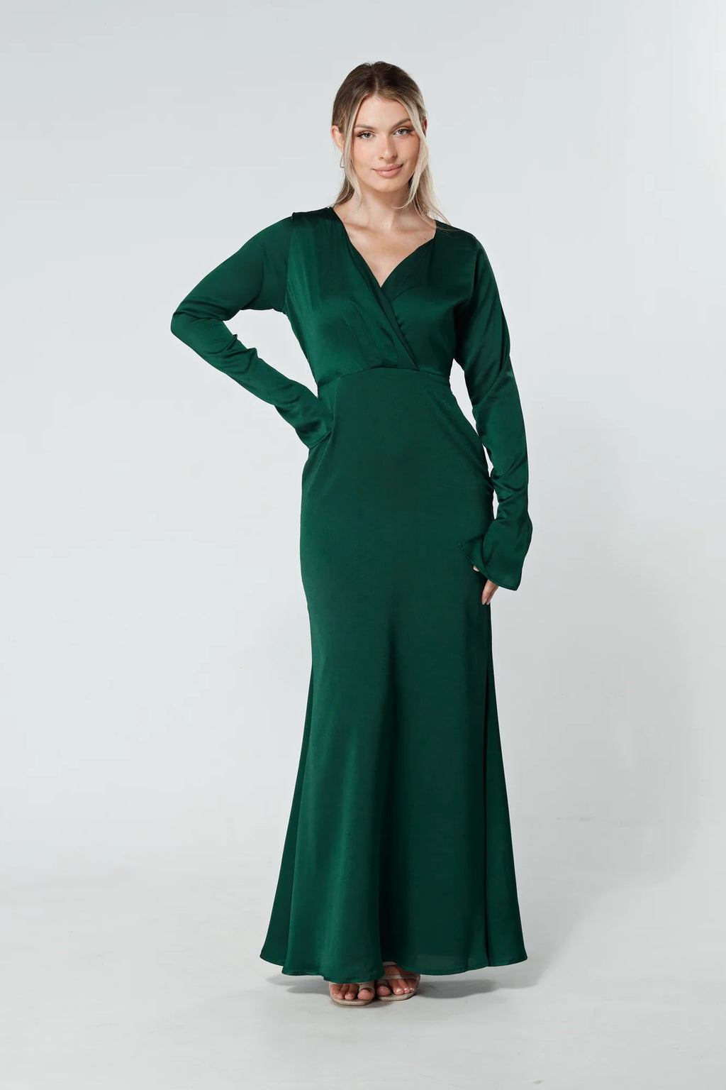 Alessandra Dark Green Satin Maxi Dress