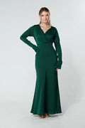 Alessandra Dark Green Satin Maxi Dress