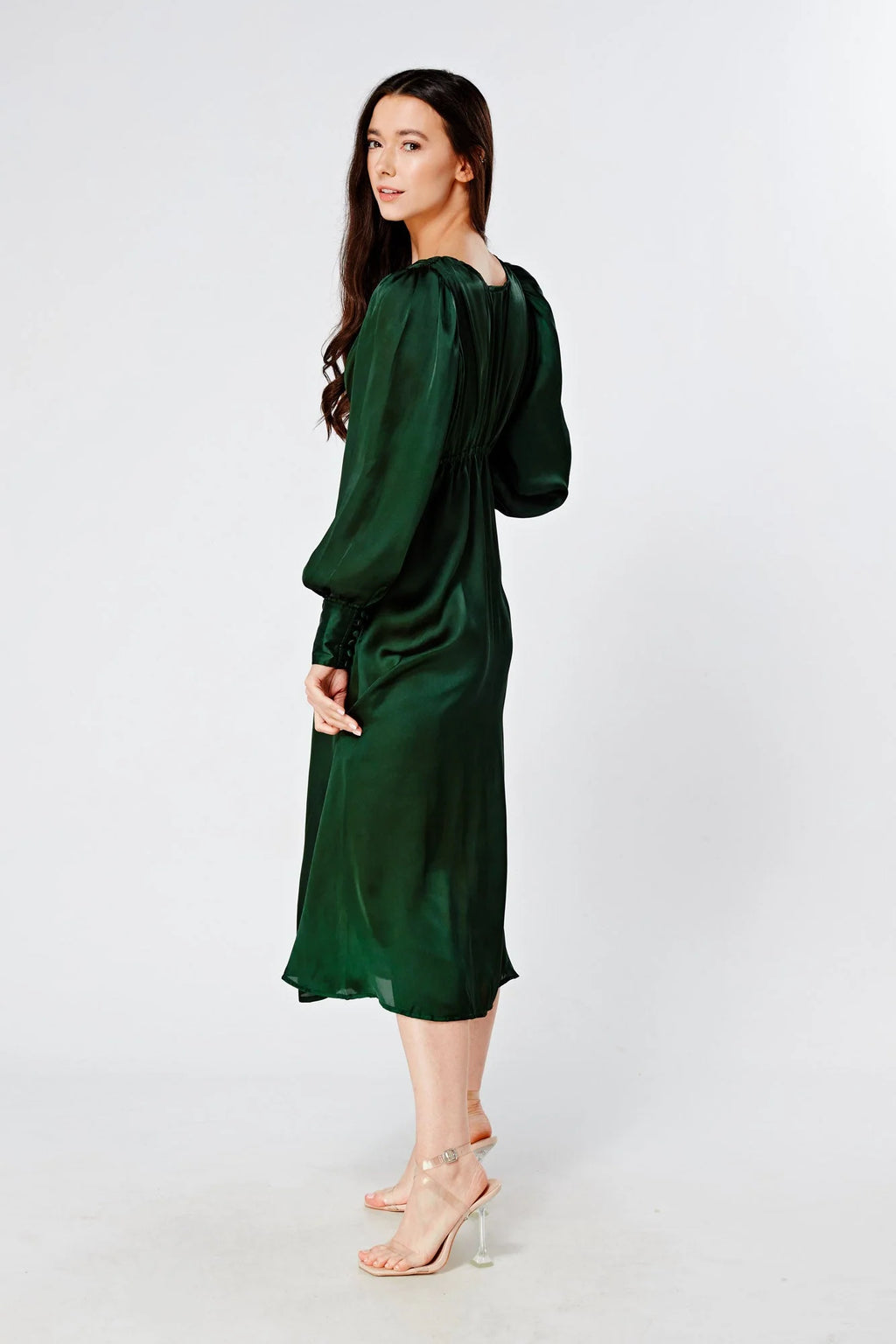 Zarina Emerald Green Satin Midi Dress