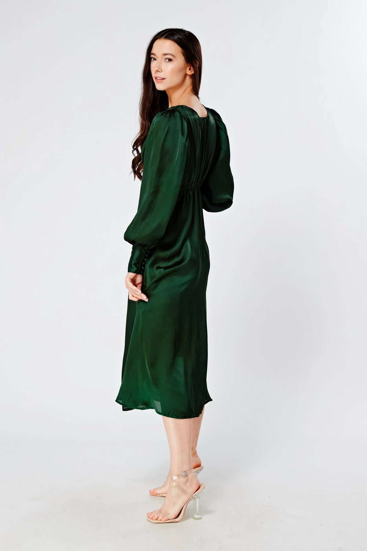 Zarina Emerald Green Satin Midi Dress