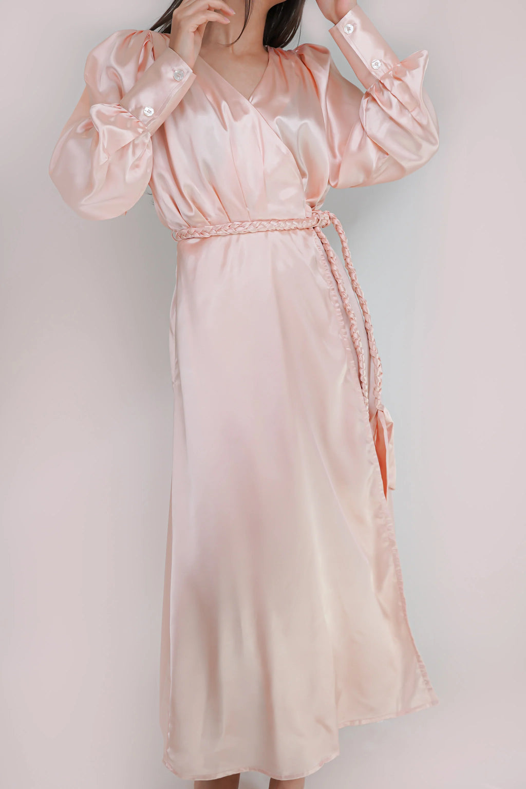 Rosana rose pink satin wrap dress