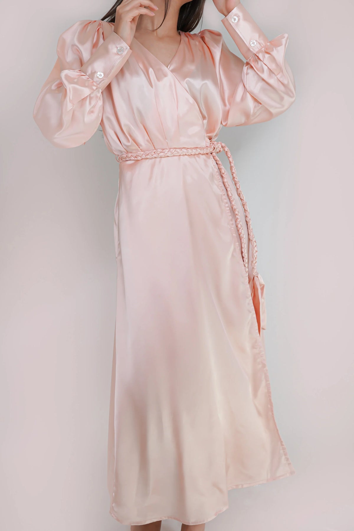 Rosana rose pink satin wrap dress