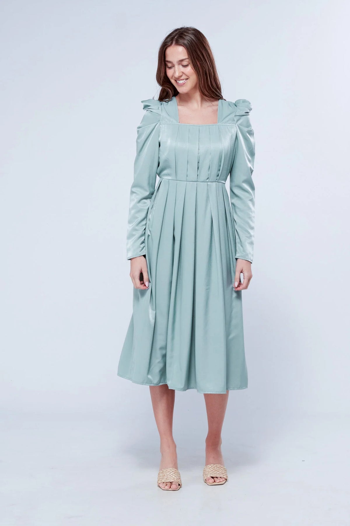 Harper Sky Blue Shimmery Midi Dress