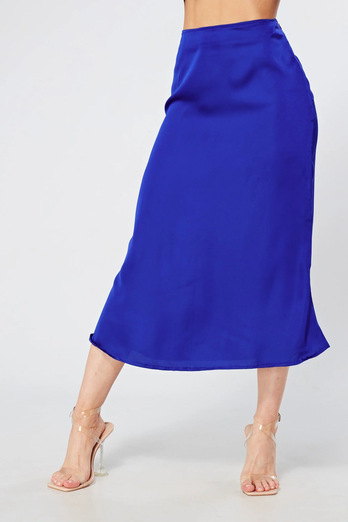 Elisa Cobalt Blue Satin Midi Skirt