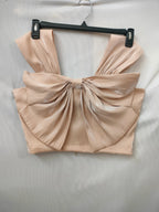 Soomin Shimmery Beige Crop Top With Oversized Bow