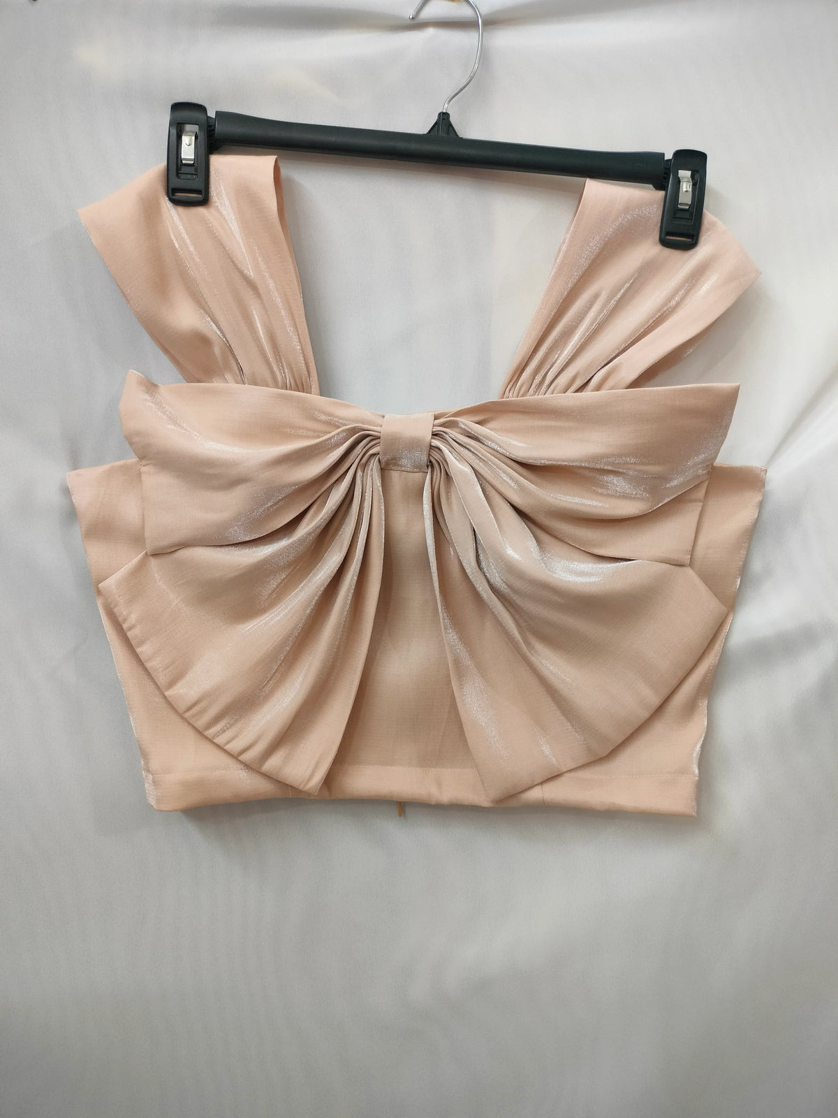Soomin Shimmery Beige Crop Top With Oversized Bow