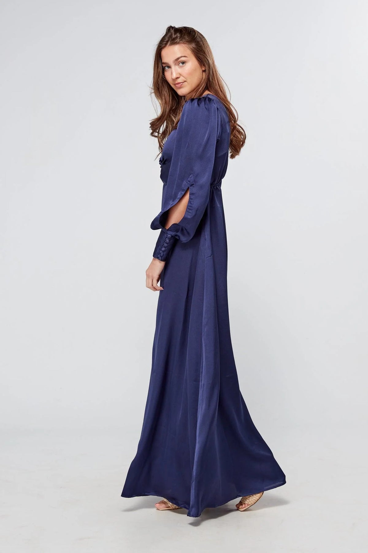 Romy Knotted Front Navy Crepe Maxi Dress