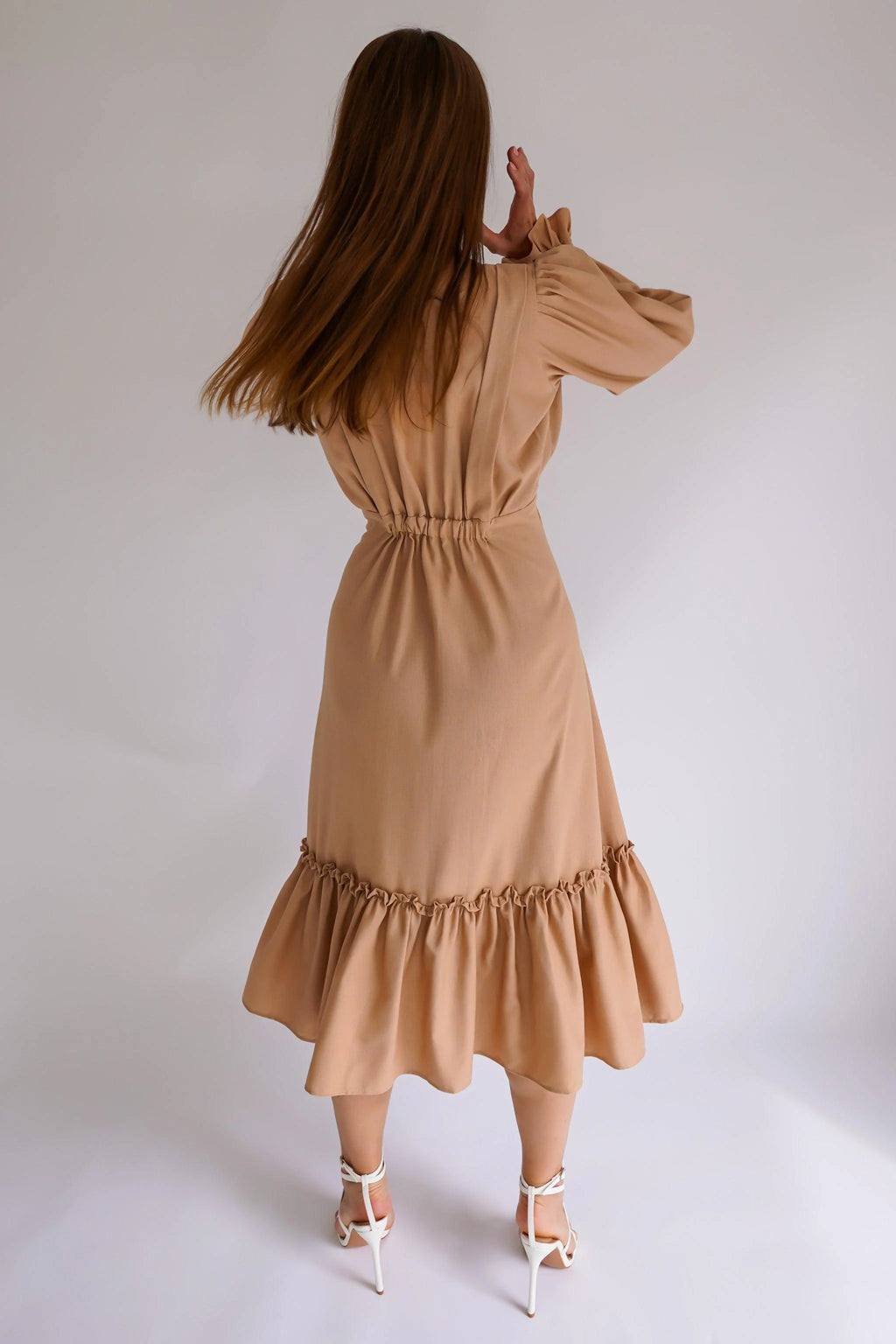 Lira Nude Linen Midi Dress