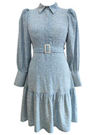 Eleanor Blue Midi Dress With Belted Front