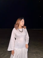 Edna Off White Maxi Dress With Black Belt