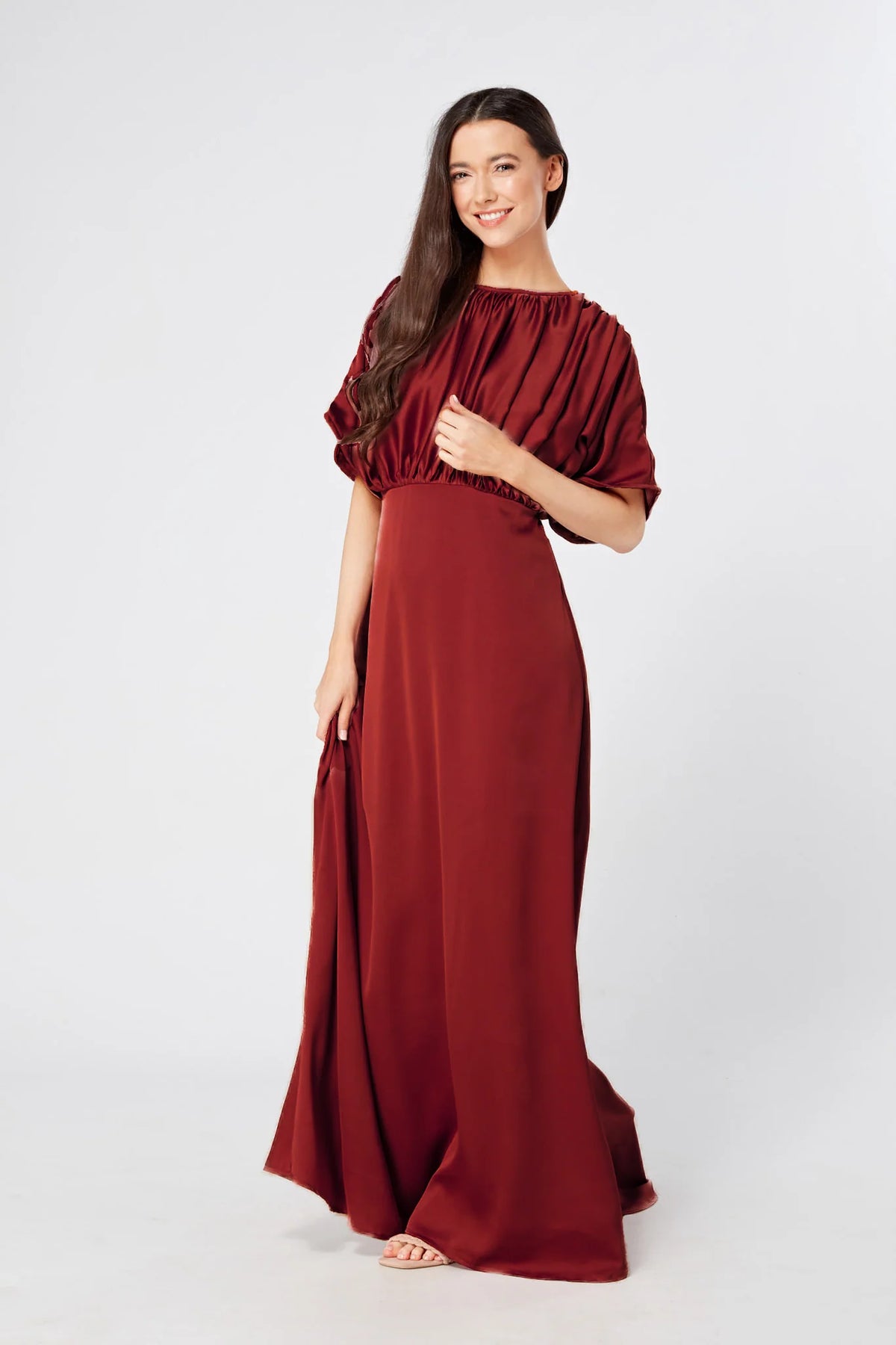 Josephine Deep Red Satin Maxi Dress