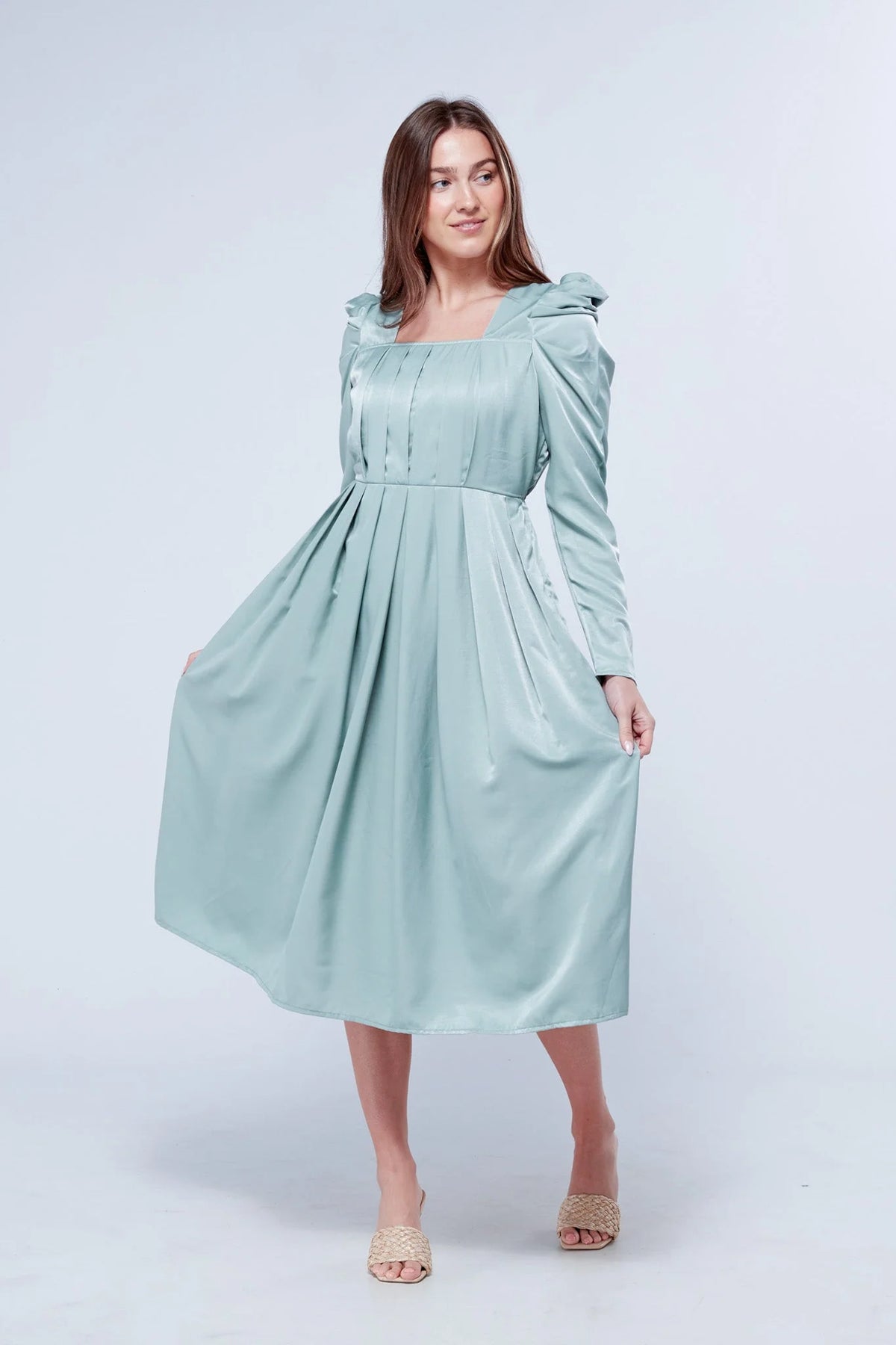 Harper Sky Blue Shimmery Midi Dress