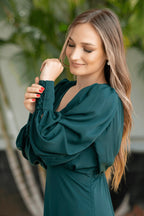 Layalina Dark Green Maxi Dress With Long Sleeves