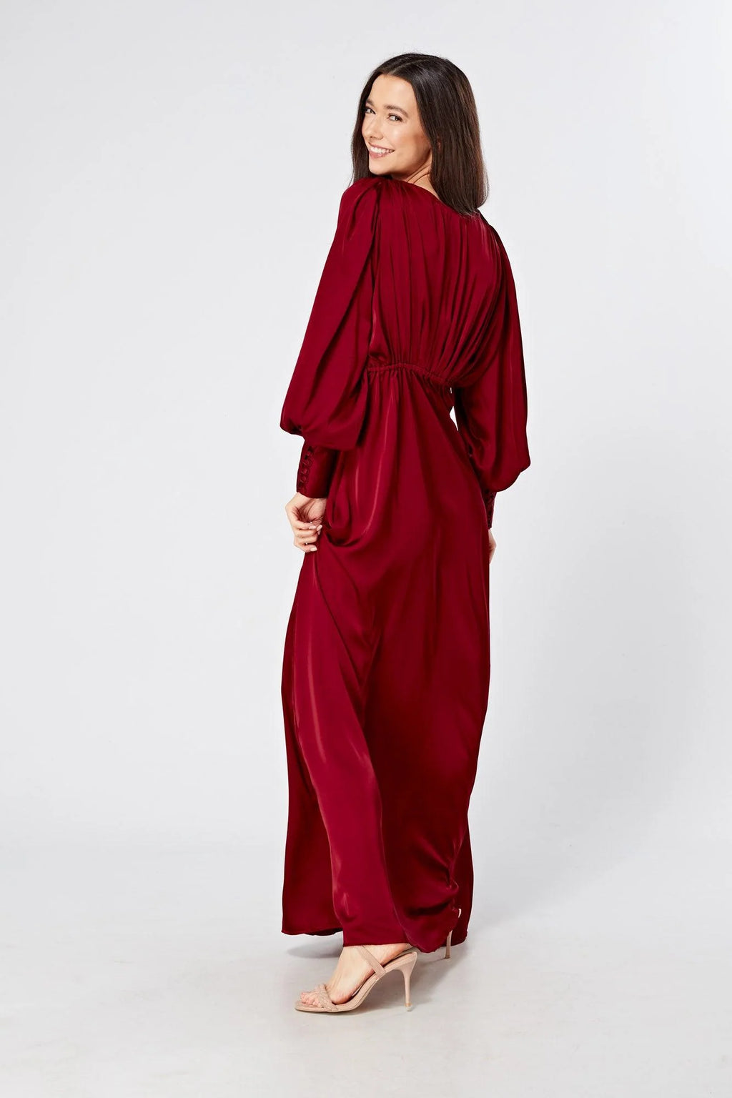 Norina Deep Red Satin Maxi Dress