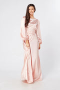 Seraphina Pink Satin Maxi Dress With Long Sleeves
