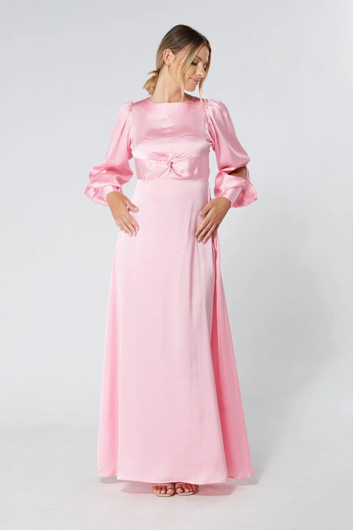 Lila Light Pink Knotted Front Crepe Maxi Dress