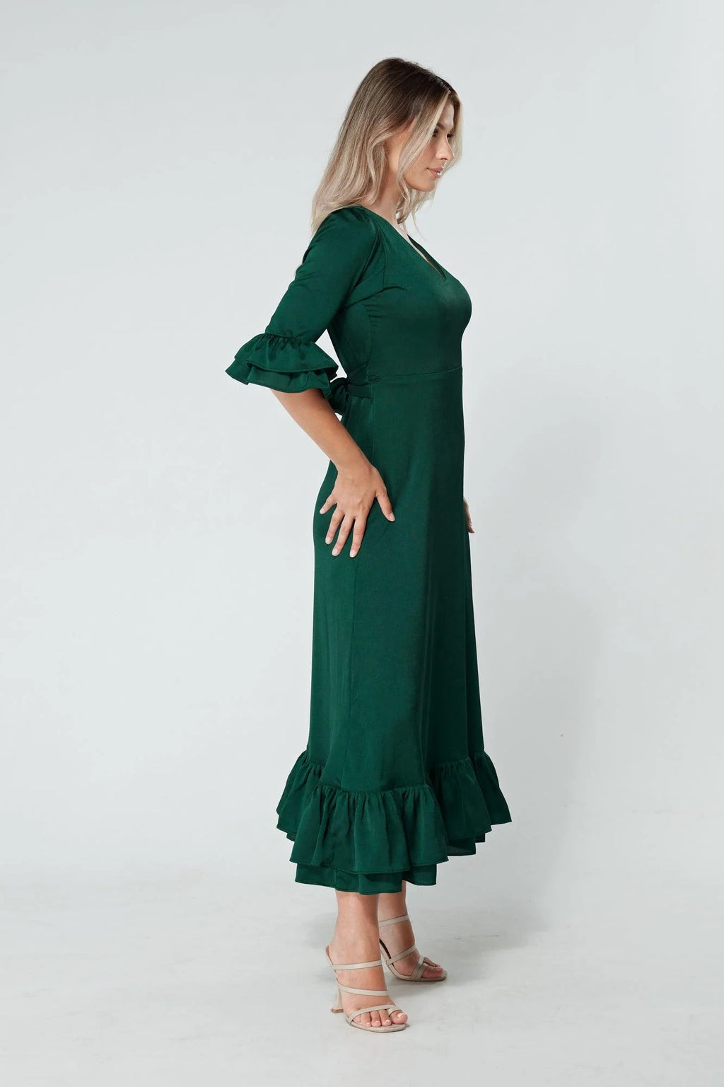 Francesca Satin Green Midaxi Dress