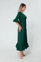 Francesca Satin Green Midaxi Dress