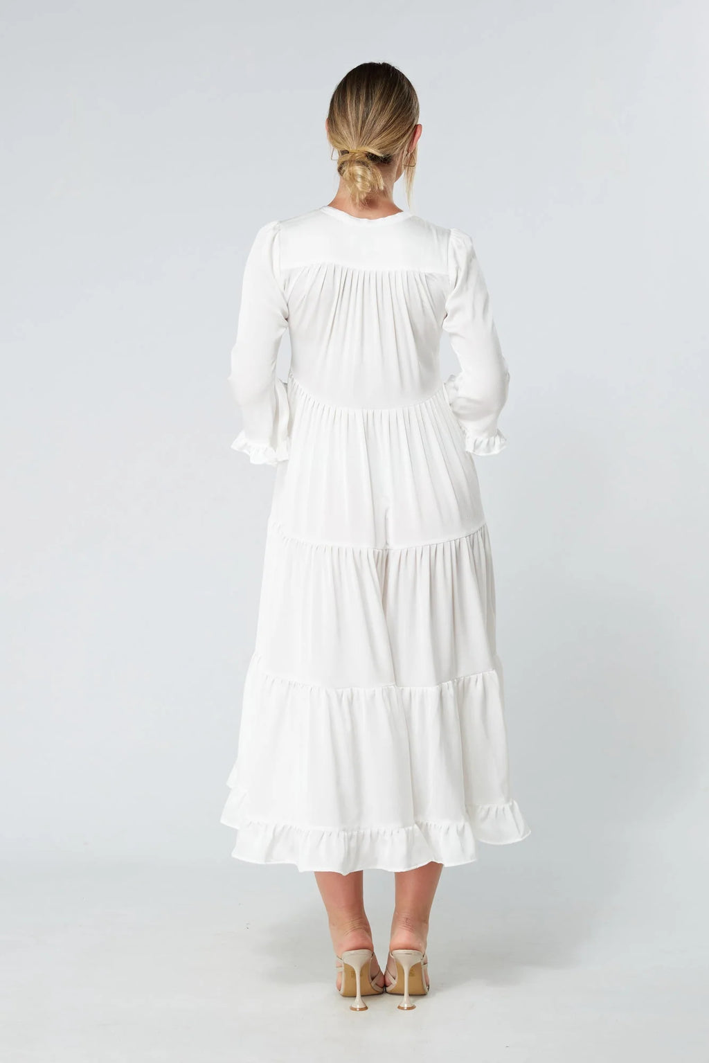 Gia White Tiered Maxi Dress