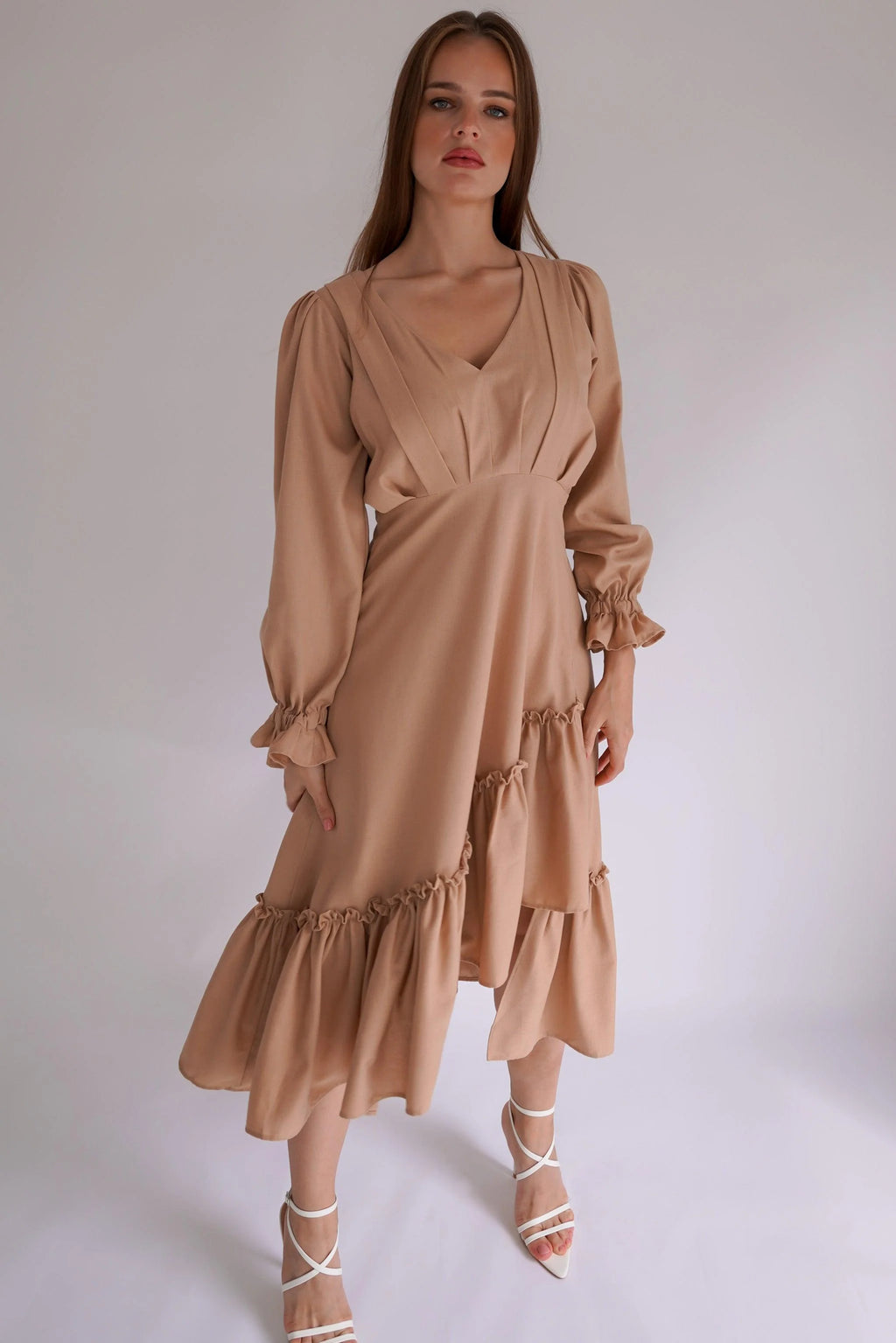 Lira Nude Linen Midi Dress